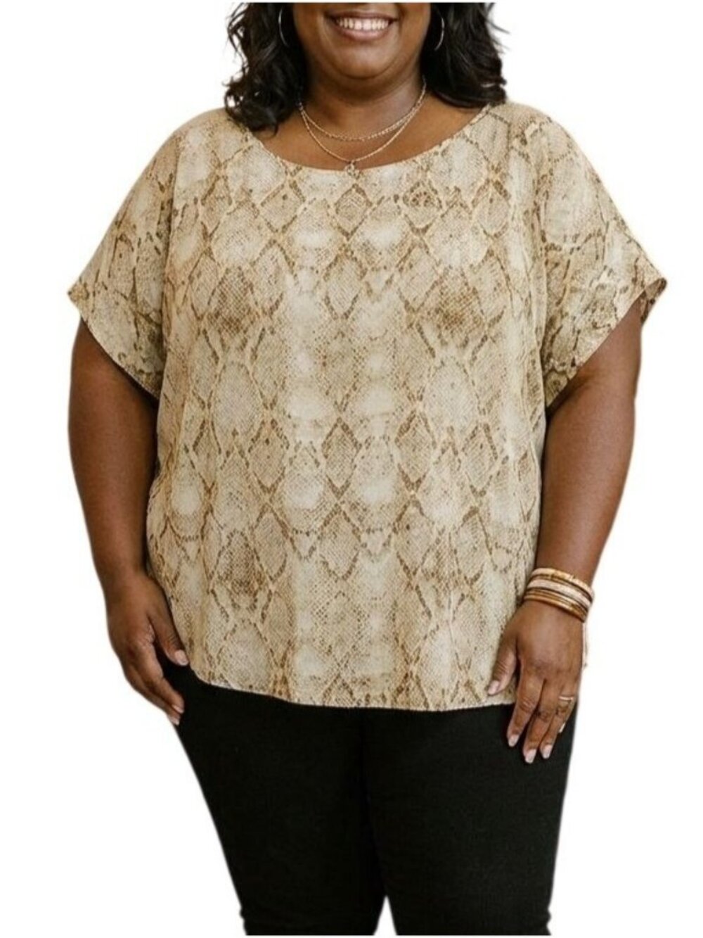 Apt. 9 Size XL Top Snake Print Loose-Fit Blouse Short Sleeve Lightweight